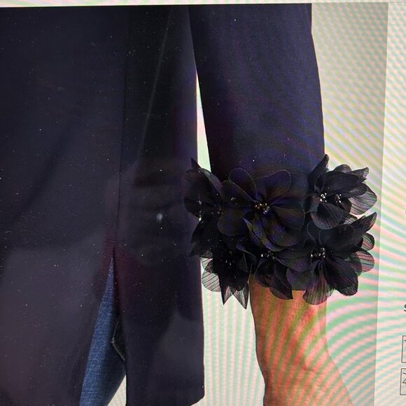 Chico’s Ponte 3D Applique Floral Tunic, Size 2 (Chico's sizes), Navy - Picture 2 of 9